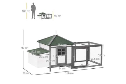 PawHut Chicken Coop, Wooden Hutch, Run