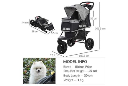 PawHut Dog Pram, Stroller, 3-Wheel