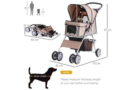 PawHut Dog Pram, Stroller, Cup Holder