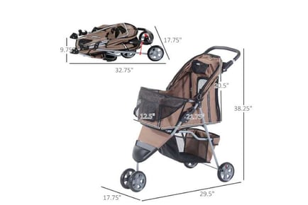 Pawhut Dog Pram Stroller, 3-Wheels