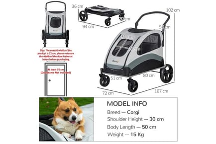 PawHut Pet Stroller, 4 Wheels, Leash