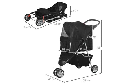 PawHut Black 3-Wheel Small Dog Stroller