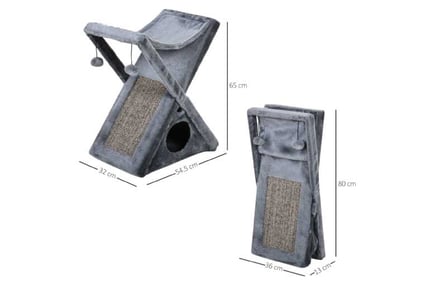 PawHut Grey 2-Tier Cat Tree w/ Post