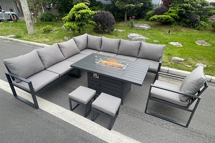 10-Seater Grey Aluminium Garden Furniture & Gas Fire Table