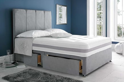 Royal Grey Suede Divan Bed with Mattress - 6 Sizes