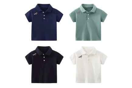 Embroidered Kid's Polo Shirt with Short Sleeves - 4 Colours