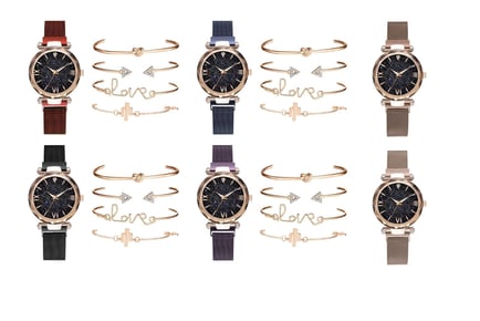 Fashion Quartz Bracelet and Watch Set - 6 Colour Options