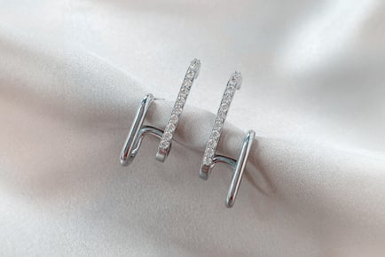 Geometric Diamante Stud Earrings with Cuff - Silver or Gold!