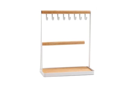 Wood and Iron Jewellery Stand Organiser White and Brown