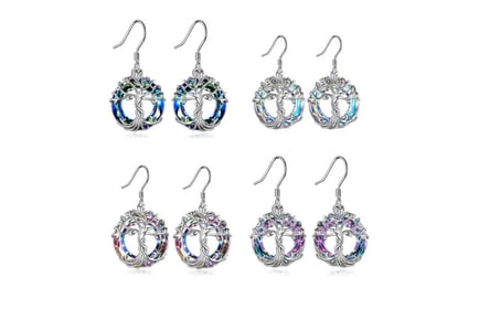 Tree of Life Crystal Ring Earrings - 4 Colours!