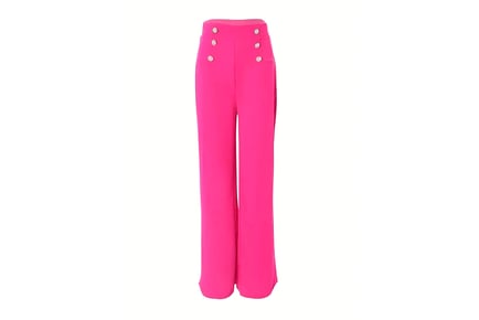 Casual High Waist Button Trousers - Black, White or Rose Red