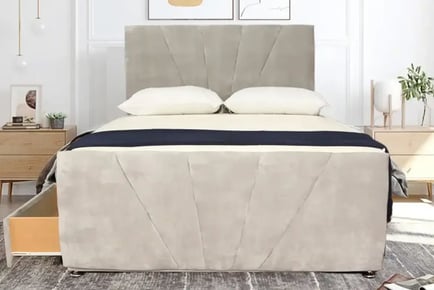 Crushed Velvet Divan Bed and Mattress- Light Grey or White