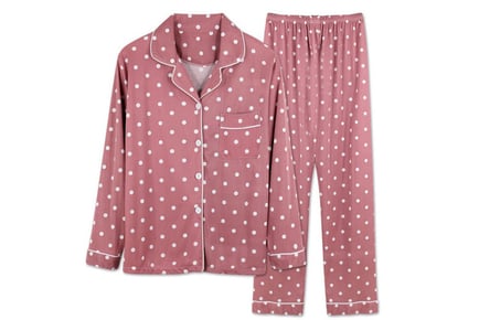 Women's Polka Dot Long Sleeve Pyjama Set - Pink, Black or White!