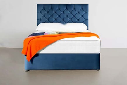 Blue velvet divan bed, 6ft Super King, 2 Drawers
