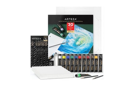 Premium Artist Acrylic DIY Set with Paper, Paints & Brushes