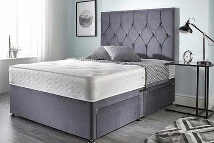 Grey Plush Divan Bed with Mattress & Drawer Options!