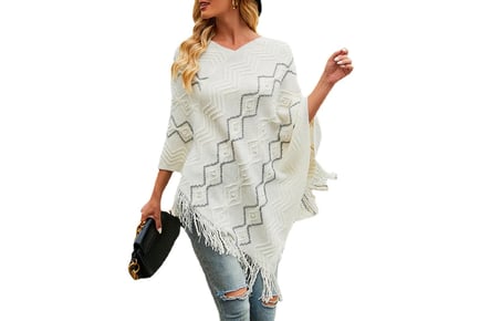 Women's Knitted V-Neck Poncho - Five Colour Options