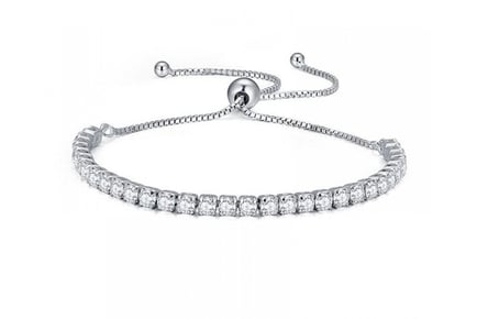 Silver Bracelet with Adjustable CZ Crystals in 16 to 23cm