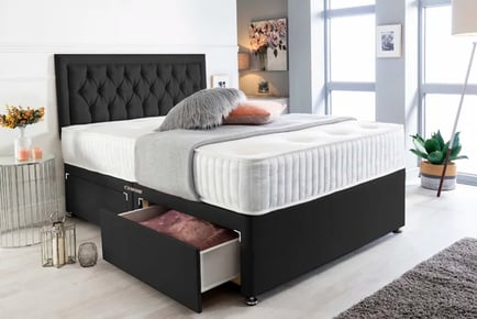 Charcoal black divan bed set with memory foam mattress, 6ft Super King, 2 Drawers