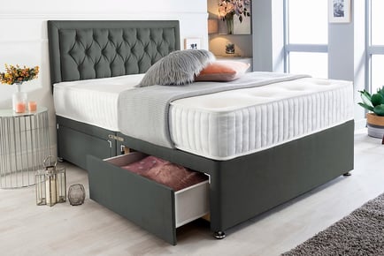 Miami linen Divan bed and mattress, super king, 2 drawers
