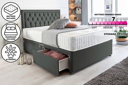 Miami linen Divan bed and mattress, super king, 2 drawers