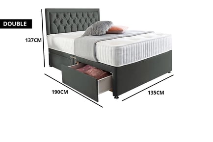 Miami linen Divan bed and mattress, super king, 2 drawers