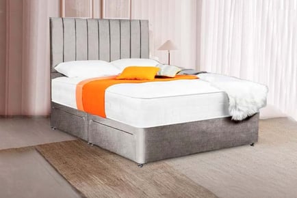 Modern Light Grey Velvet Divan Bed & Mattress w/ Storage Options