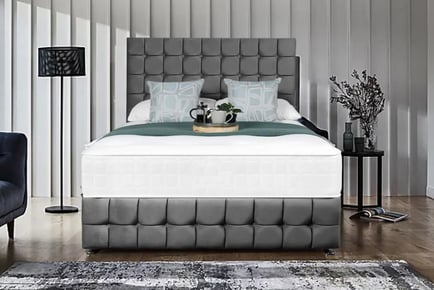 Dark Grey Velvet Divan Bed with Mattress - Drawer Options!