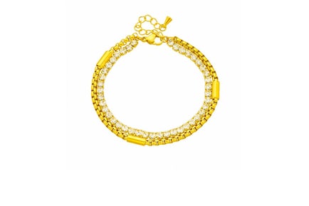 Gold Plated Double Row Adjustable Crystal Bracelet