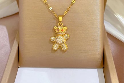 Real Gold Crystal Teddy Bear Pendant