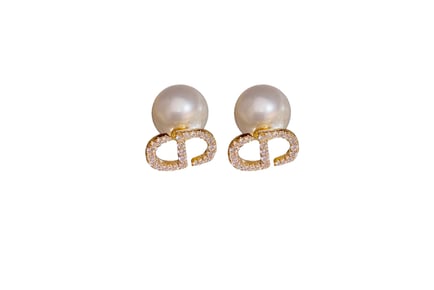 Retro Style CD Pearl Alphabet Stud Earrings - Gold and Silver