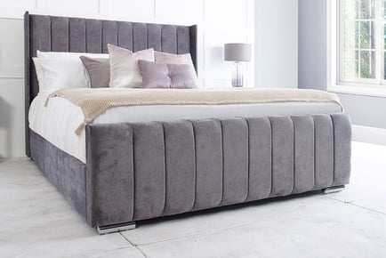 Grey Savoy wingback upholstered bed, Super King, With Mattress