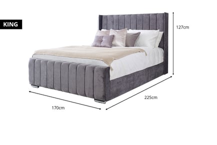 Grey Savoy wingback upholstered bed, Super King, With Mattress