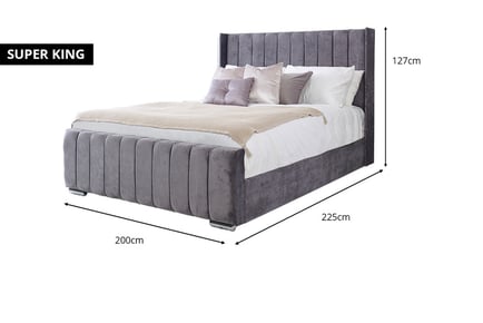 Grey Savoy wingback upholstered bed, Super King, With Mattress