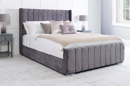 Grey Savoy wingback upholstered bed, Super King, With Mattress