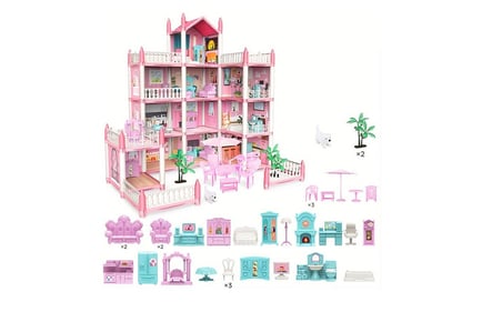 Kid's Barbie Playhouse Set with Furniture - Pink or Blue