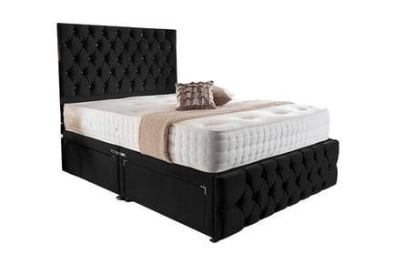 Velvet Plush Chesterfield Divan Bed & Mattress - 4 Colours!