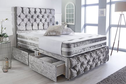 Crushed Velvet Divan Bed, Superking, 4 drawers, Silver