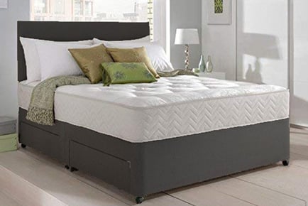 Suede Divan Bed with Memory Foam Mattress & Headboard - 4 Colours!