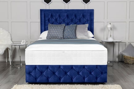 Barcelona Blue Crushed Velvet Divan Bed Set and Mattress - Storage Options
