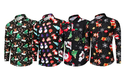 Men's Christmas Printed Long Sleeve Shirt - 4 Designs!