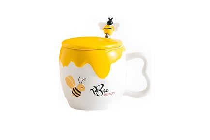 Cute Bee Coffee or Tea Cup with Lid Spoon in 4 Options