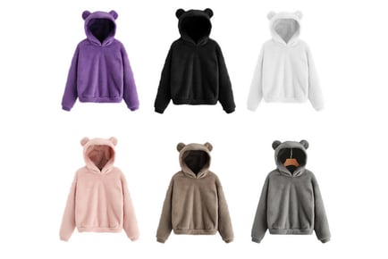 Women's Cute Bear Ear Fluffy Kawaii Hoodie in 6 Colours