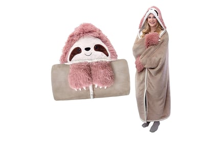 Fluffy Animals Hooded Wearable Blanket - Sloth, Cow & More!