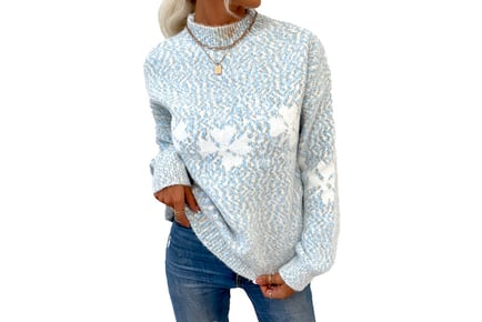 Womens Mock Neck Knitted Christmas Jumper 5 Colours and 3 Sizes