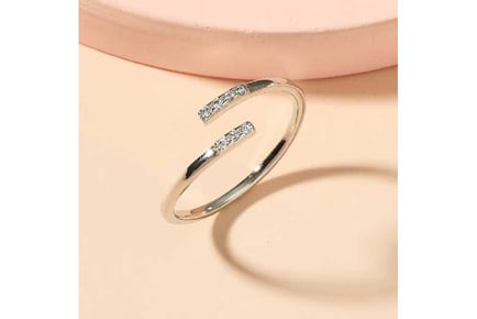 Elegant Women Silver Crystal Open Ring