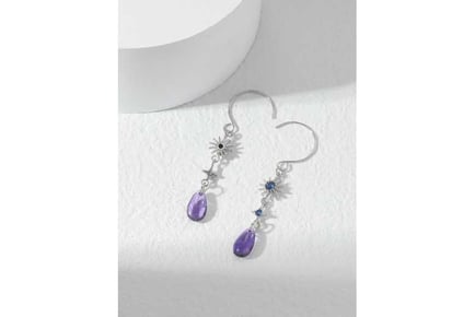 Blue Sun Crystal Purple Drop Earrings