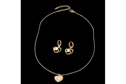 Gold Crystal Heart Earrings&Necklace Set