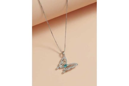 Blue Crystal Butterfly Silver Necklace