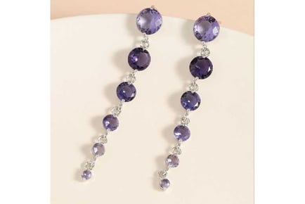 Round Purple Crystal Drop Earrings